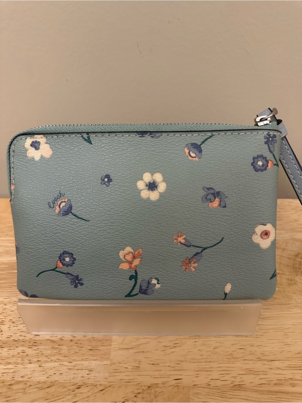 Coach Floral Wristlet in Dusty Teal with Multicolor Blooms - Picture 4 of 7